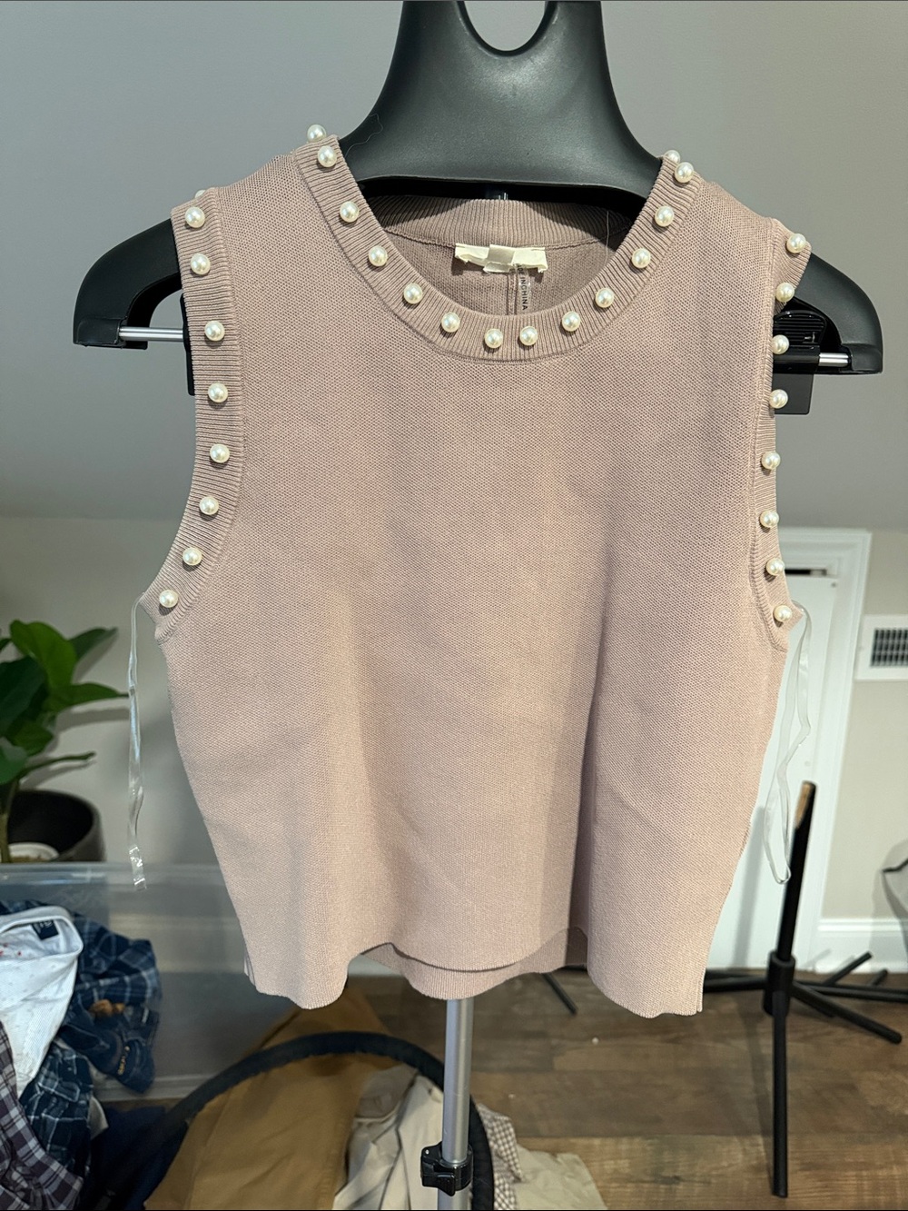 Vici Pearl-Trim Sleeveless Knit Tank